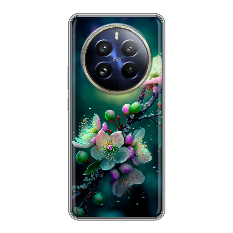 Силиконовый чехол на Realme 12 Pro с принтом Цветы и мрамор Силиконовый чехол на Realme 12 Pro с принтом Цветы и мрамор