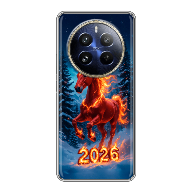 Силиконовый чехол на Realme 12 Pro с принтом Новый год коня Силиконовый чехол на Realme 12 Pro с принтом Новый год коня