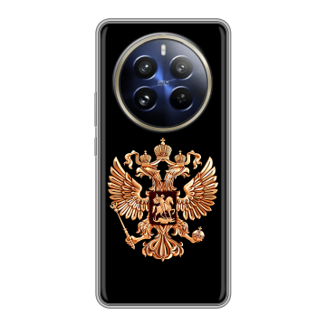 Силиконовый чехол на Realme 12 Pro Plus с принтом Герб России золотой