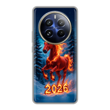 Силиконовый чехол на Realme 12 Pro Plus с принтом Новый год коня Силиконовый чехол на Realme 12 Pro Plus с принтом Новый год коня