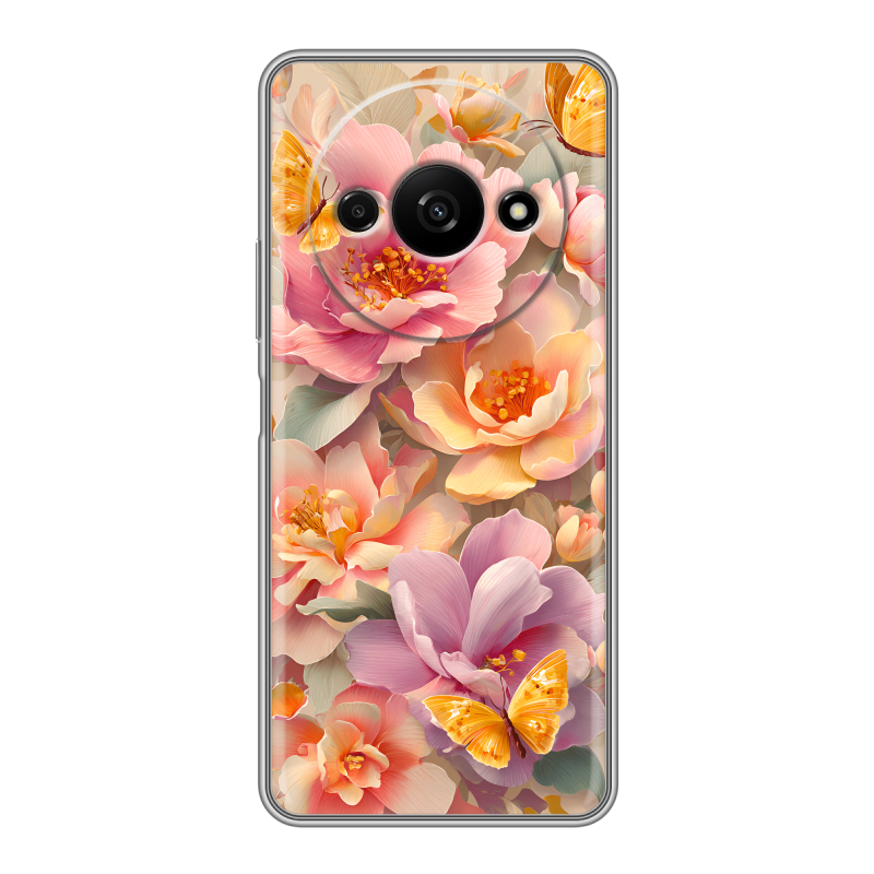 Силиконовый чехол на Xiaomi RedMi A3 с принтом Цветы и бабочки Силиконовый чехол на Xiaomi RedMi A3 с принтом Цветы и бабочки