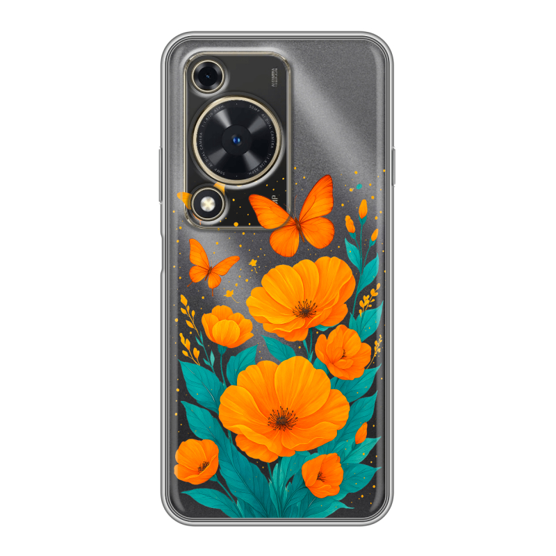 Силиконовый чехол на Huawei Nova Y72 с принтом цветы бабочки Силиконовый чехол на Huawei Nova Y72 с принтом цветы бабочки