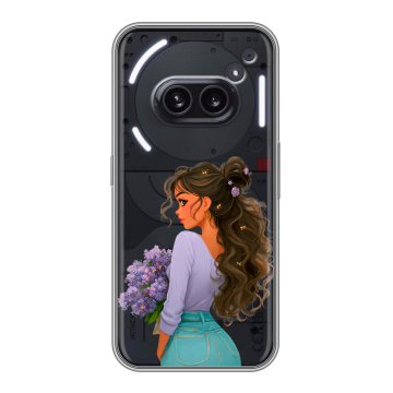 Силиконовый чехол на Nothing Phone (2a) с принтом девушка цветы