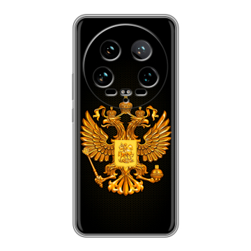Силиконовый чехол на Xiaomi 14 Ultra с принтом Герб России желтый Силиконовый чехол на Xiaomi 14 Ultra с принтом Герб России желтый