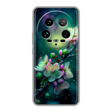 Силиконовый чехол на Xiaomi 14 Ultra с принтом Цветы и мрамор