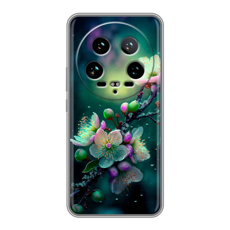 Силиконовый чехол на Xiaomi 14 Ultra с принтом Цветы и мрамор Силиконовый чехол на Xiaomi 14 Ultra с принтом Цветы и мрамор