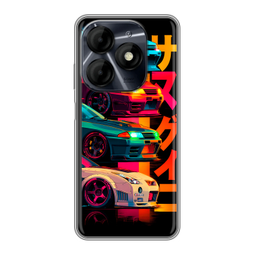 Силиконовый чехол на Itel P55 4G с принтом Гоночные машины