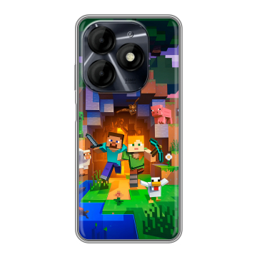 Силиконовый чехол на Itel P55 4G с принтом Майнкрафт Minecraft