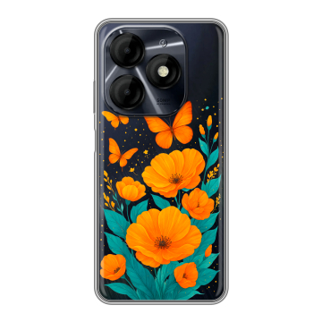 Силиконовый чехол на Itel P55 4G с принтом цветы бабочки