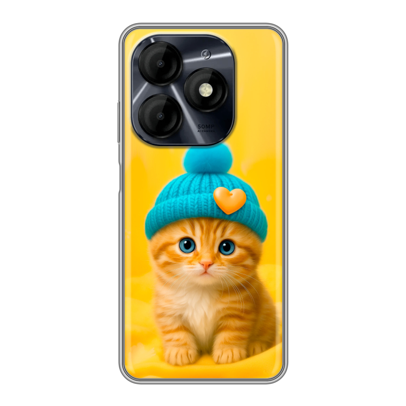 Силиконовый чехол на Itel P55 4G с принтом Котенок в шапке Силиконовый чехол на Itel P55 4G с принтом Котенок в шапке