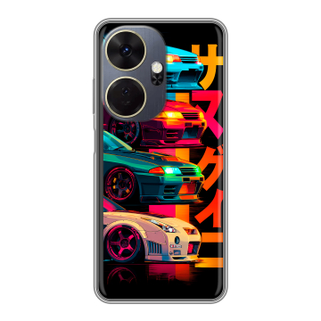 Силиконовый чехол на Itel P55 Plus с принтом Гоночные машины
