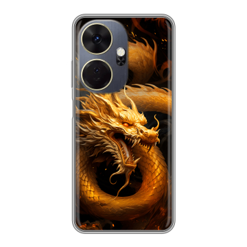 Силиконовый чехол на Itel P55 Plus с принтом Золотой дракон Силиконовый чехол на Itel P55 Plus с принтом Золотой дракон
