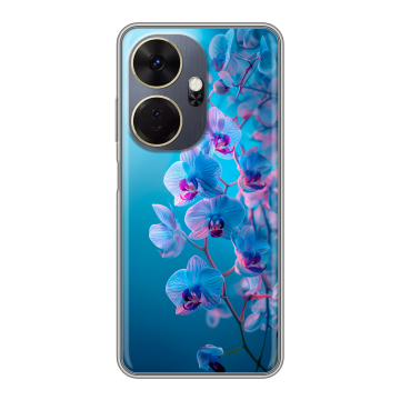 Силиконовый чехол на Itel P55 Plus с принтом голубые орхидеи