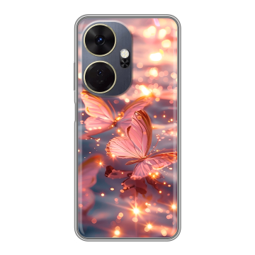 Силиконовый чехол на Itel P55 Plus с принтом бабочки розовые