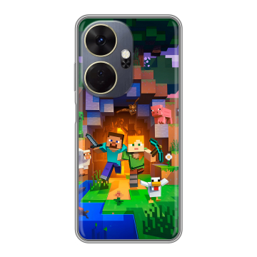 Силиконовый чехол на Itel P55 Plus с принтом Майнкрафт Minecraft Силиконовый чехол на Itel P55 Plus с принтом Майнкрафт Minecraft