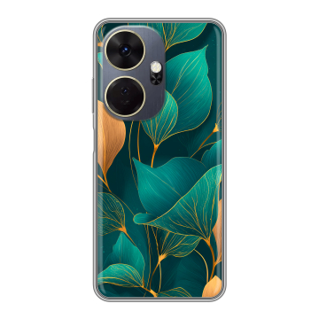 Силиконовый чехол на Itel P55 Plus с принтом Листья и золото Силиконовый чехол на Itel P55 Plus с принтом Листья и золото