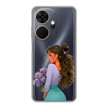 Силиконовый чехол на Itel P55 Plus с принтом девушка цветы Силиконовый чехол на Itel P55 Plus с принтом девушка цветы