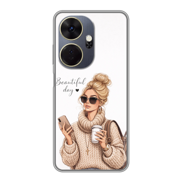 Силиконовый чехол на Itel P55 Plus с принтом женский