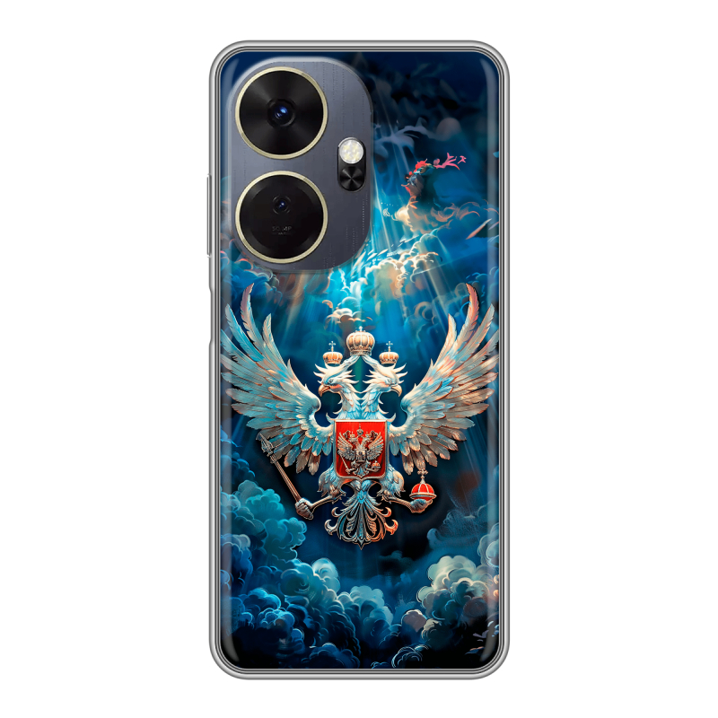 Силиконовый чехол на Itel P55 Plus с принтом Герб флаг России Силиконовый чехол на Itel P55 Plus с принтом Герб флаг России