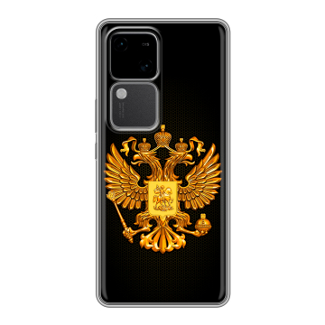Силиконовый чехол на Vivo V30 5G с принтом Герб России желтый Силиконовый чехол на Vivo V30 5G с принтом Герб России желтый