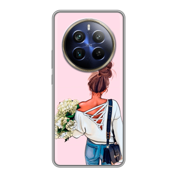 Силиконовый чехол на Realme 12 Plus 5G с принтом Девушка и букет Силиконовый чехол на Realme 12 Plus 5G с принтом Девушка и букет