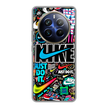 Силиконовый чехол на Realme 12 Plus 5G с принтом найк nike черный Силиконовый чехол на Realme 12 Plus 5G с принтом найк nike черный