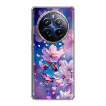Силиконовый чехол на Realme 12 Plus 5G с принтом цветы бабочки Силиконовый чехол на Realme 12 Plus 5G с принтом цветы бабочки