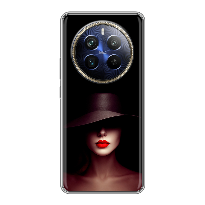 Силиконовый чехол на Realme 12 Plus 5G с принтом Девушка в шляпе Силиконовый чехол на Realme 12 Plus 5G с принтом Девушка в шляпе