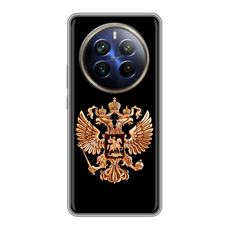 Силиконовый чехол на Realme 12 Plus 5G с принтом Герб России золотой Силиконовый чехол на Realme 12 Plus 5G с принтом Герб России золотой