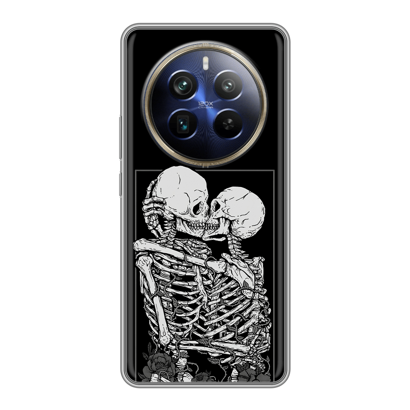 Силиконовый чехол на Realme 12 Plus 5G с принтом Поцелуй скелетов Силиконовый чехол на Realme 12 Plus 5G с принтом Поцелуй скелетов