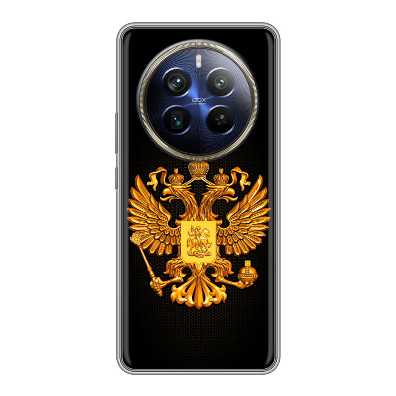 Силиконовый чехол на Realme 12 Plus 5G с принтом Герб России желтый Силиконовый чехол на Realme 12 Plus 5G с принтом Герб России желтый
