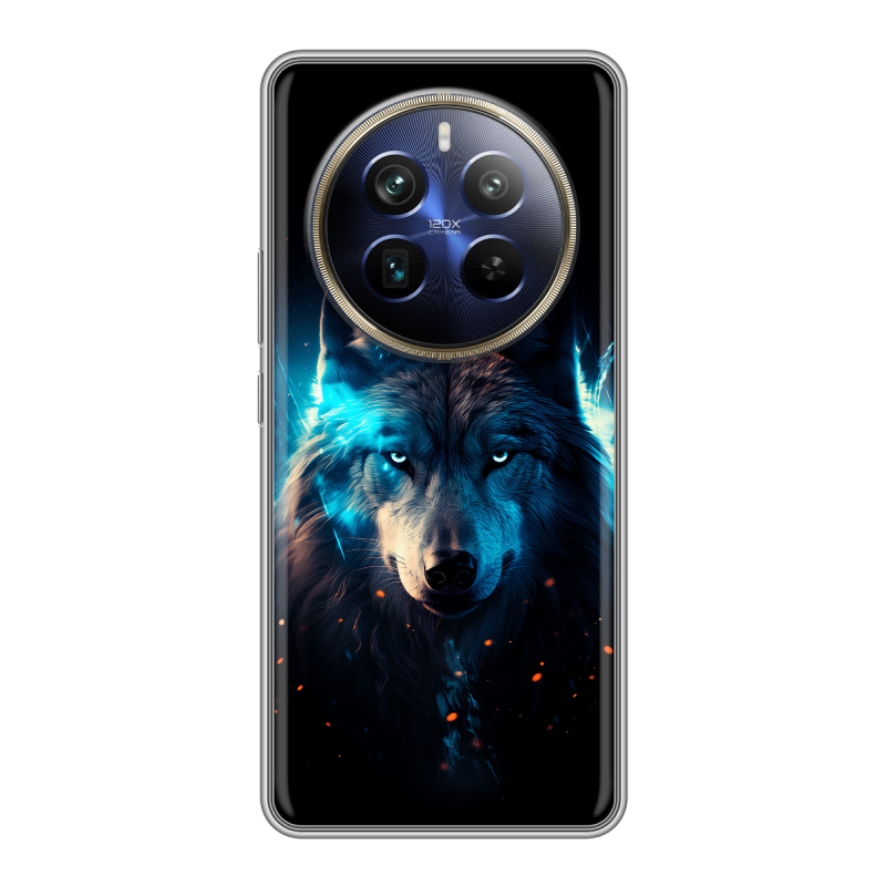 Силиконовый чехол на Realme 12 Plus 5G с принтом Волк ночной Силиконовый чехол на Realme 12 Plus 5G с принтом Волк ночной