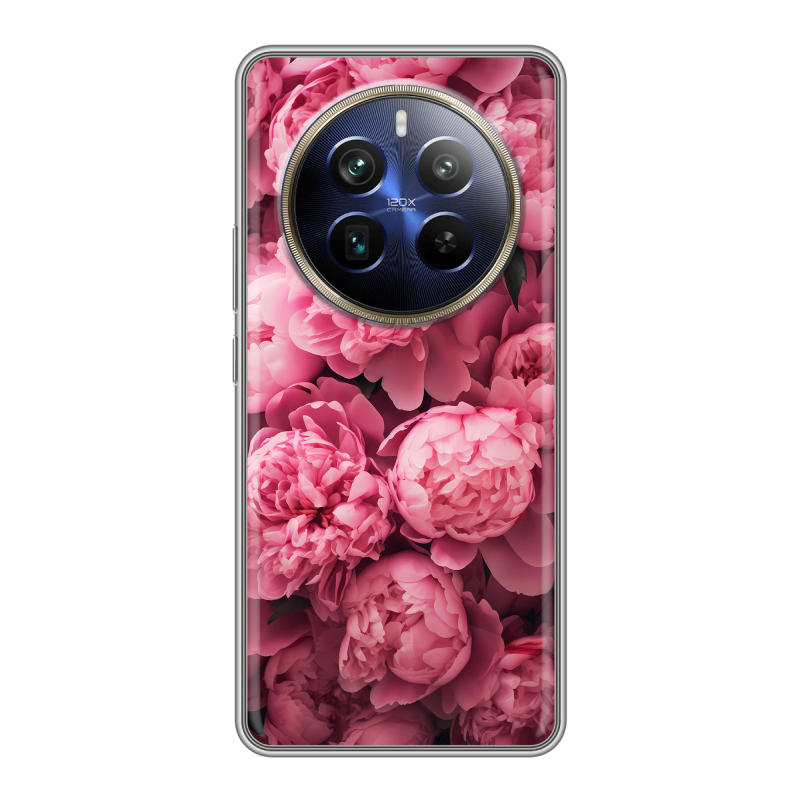Силиконовый чехол на Realme 12 Plus 5G с принтом цветы пионы Силиконовый чехол на Realme 12 Plus 5G с принтом цветы пионы