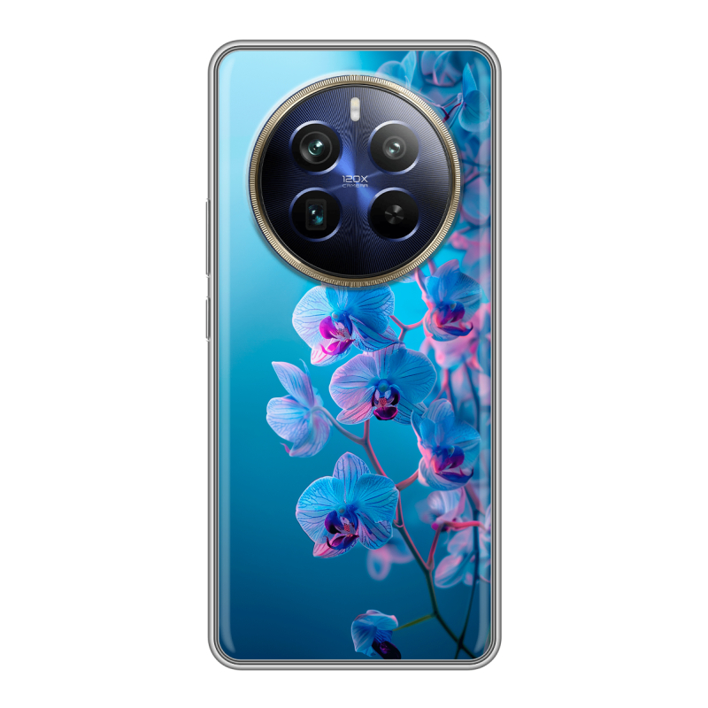 Силиконовый чехол на Realme 12 Plus 5G с принтом голубые орхидеи Силиконовый чехол на Realme 12 Plus 5G с принтом голубые орхидеи