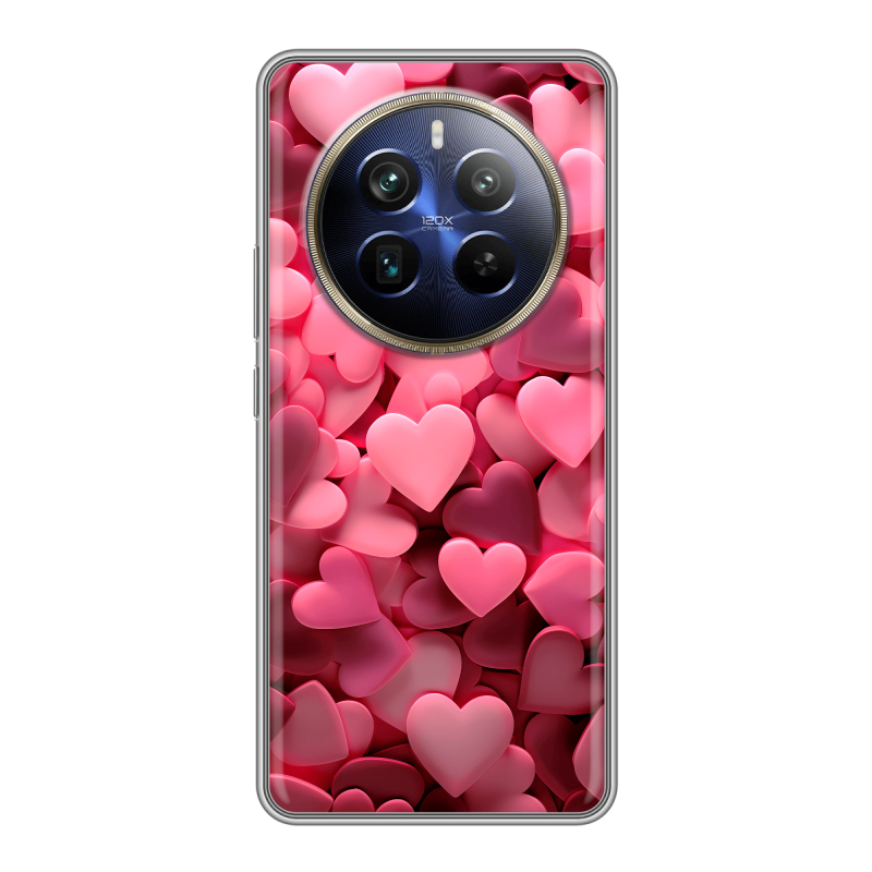 Силиконовый чехол на Realme 12 Plus 5G с принтом розовые сердечки Силиконовый чехол на Realme 12 Plus 5G с принтом розовые сердечки
