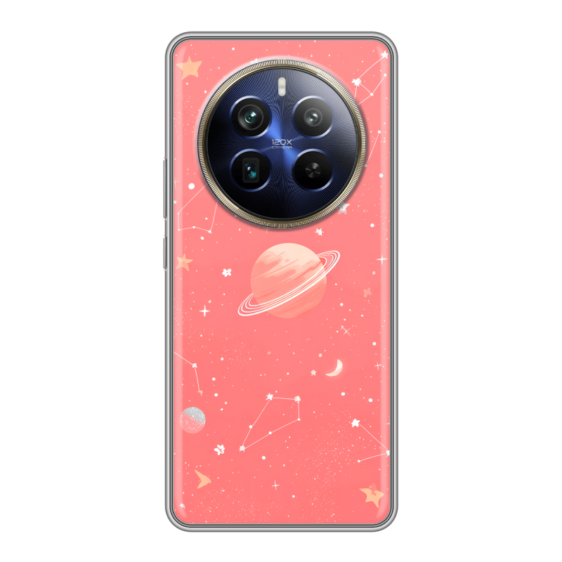 Силиконовый чехол на Realme 12 Plus 5G с принтом Розовый космос Силиконовый чехол на Realme 12 Plus 5G с принтом Розовый космос