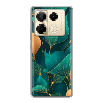 Силиконовый чехол на Infinix Note 40 Pro 5G с принтом Листья и золото