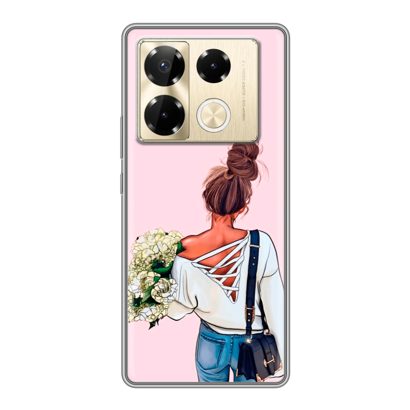 Силиконовый чехол на Infinix Note 40 Pro 5G с принтом Девушка и букет Силиконовый чехол на Infinix Note 40 Pro 5G с принтом Девушка и букет