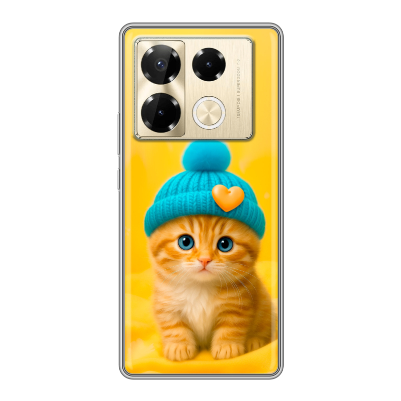 Силиконовый чехол на Infinix Note 40 Pro 5G с принтом Котенок в шапке Силиконовый чехол на Infinix Note 40 Pro 5G с принтом Котенок в шапке