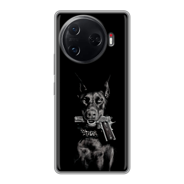 Силиконовый чехол на Tecno Camon 30 Pro 5G с принтом Доберман и пистолет Силиконовый чехол на Tecno Camon 30 Pro 5G с принтом Доберман и пистолет