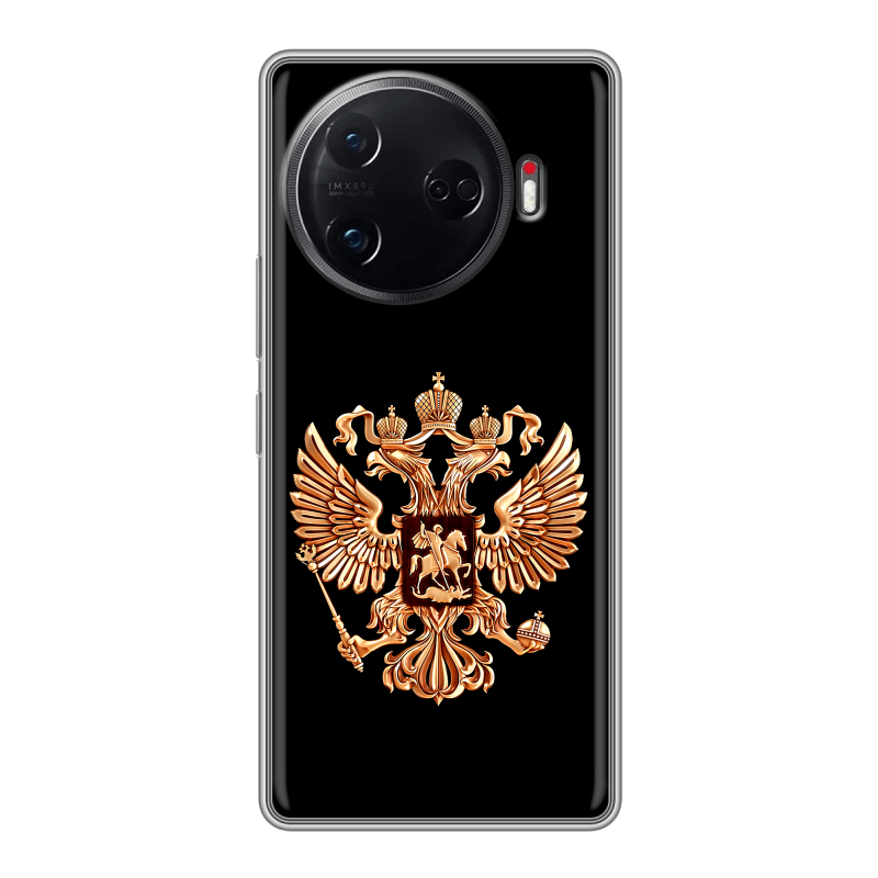 Силиконовый чехол на Tecno Camon 30 Pro 5G с принтом Герб России золотой Силиконовый чехол на Tecno Camon 30 Pro 5G с принтом Герб России золотой