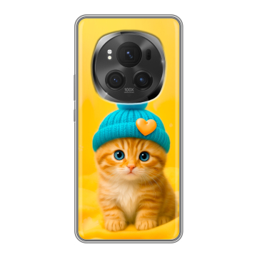 Силиконовый чехол на Honor Magic 6 Pro с принтом Котенок в шапке Силиконовый чехол на Honor Magic 6 Pro с принтом Котенок в шапке