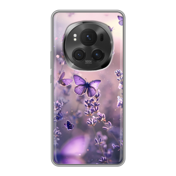 Силиконовый чехол на Honor Magic 6 Pro с принтом бабочки и лаванда