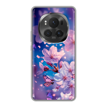 Силиконовый чехол на Honor Magic 6 Pro с принтом цветы бабочки