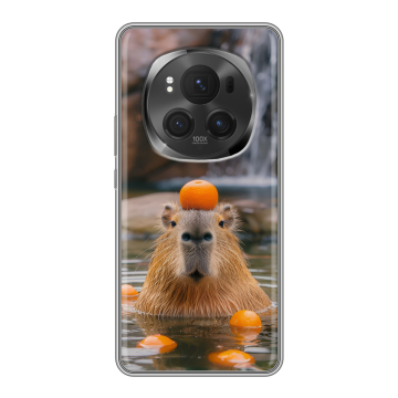 Силиконовый чехол на Honor Magic 6 Pro с принтом Капибара с апельсином Силиконовый чехол на Honor Magic 6 Pro с принтом Капибара с апельсином