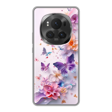 Силиконовый чехол на Honor Magic 6 Pro с принтом цветы бабочки Силиконовый чехол на Honor Magic 6 Pro с принтом цветы бабочки