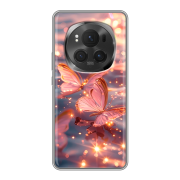 Силиконовый чехол на Honor Magic 6 Pro с принтом бабочки розовые