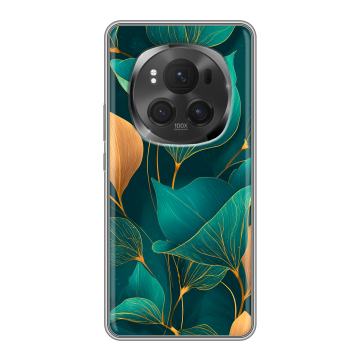 Силиконовый чехол на Honor Magic 6 Pro с принтом Листья и золото