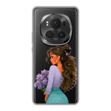 Силиконовый чехол на Honor Magic 6 Pro с принтом девушка цветы