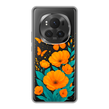 Силиконовый чехол на Honor Magic 6 Pro с принтом цветы бабочки